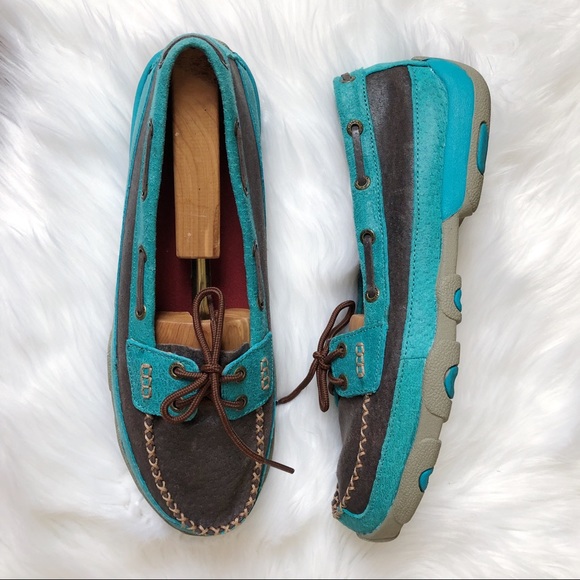 Twisted X Shoes - Twisted X Driving Moccasin Leather Turquoise/Brown